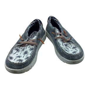 Hey Dude Youth Wally Tropical Palm Print Casual Shoes Kid Sz 11 Blue White